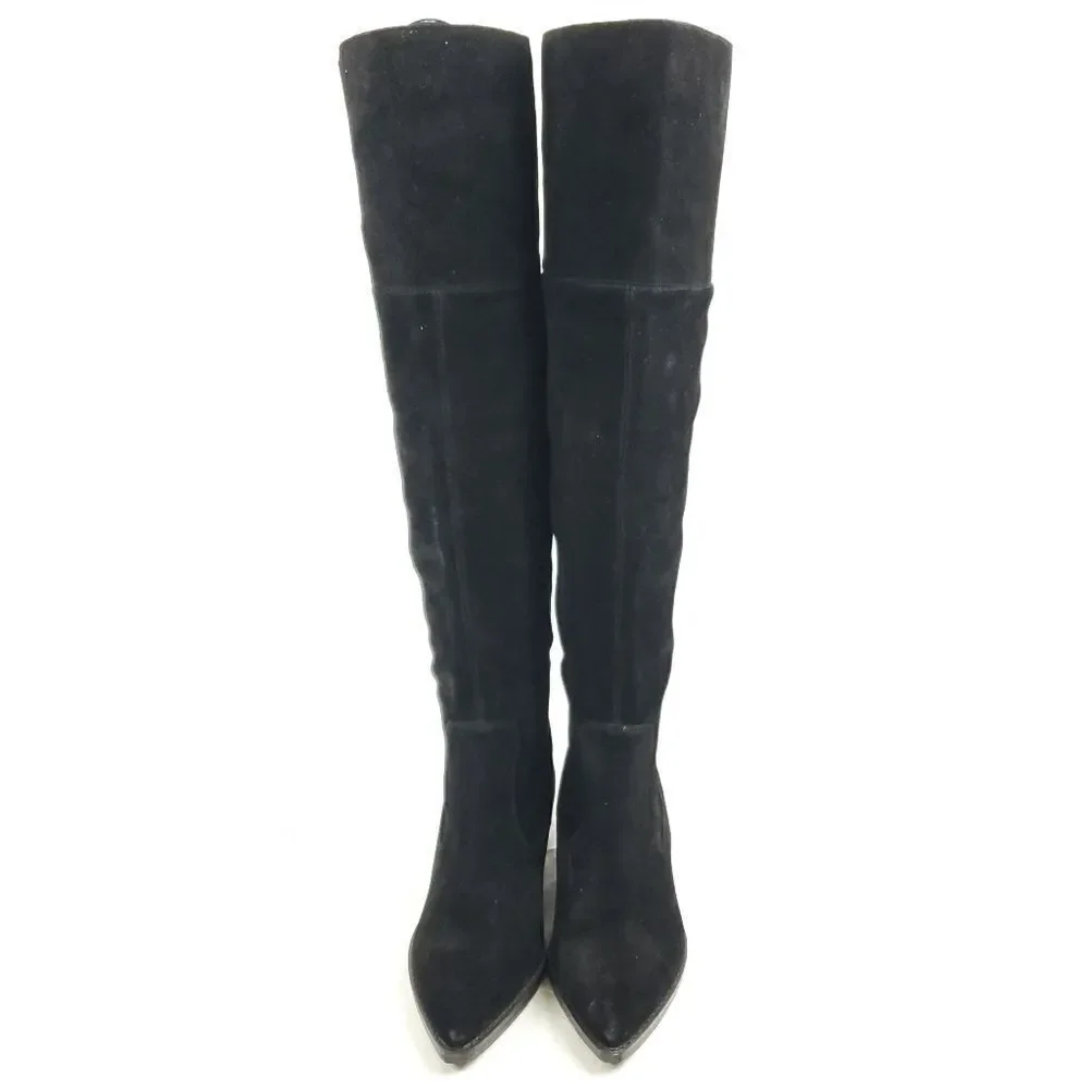 Marc Fisher‎ black Suede Over Knee Boots w low heels sz 6.5M